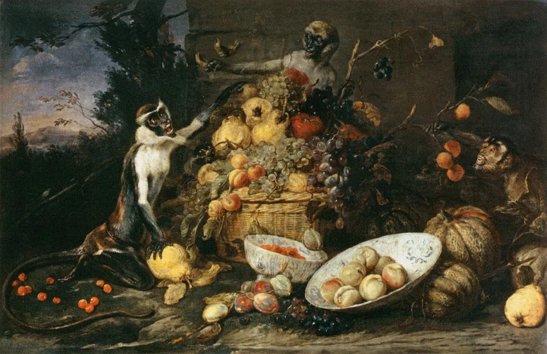 Tre scimmie che rubano la frutta - Louvre
